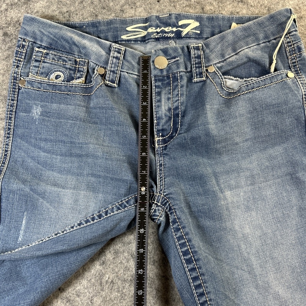 Seven 7 Bootcut Jeans Women's 12 Light Wash Denim Embellished Pockets Cowgirl - Picture 6 of 13